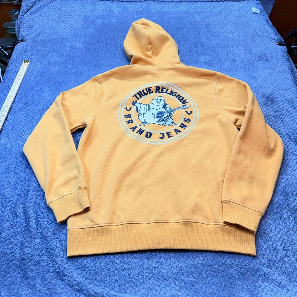True‎ Religion Zip Hoodie Mens XL Orange Buddha Logo Seal Sweatshirt